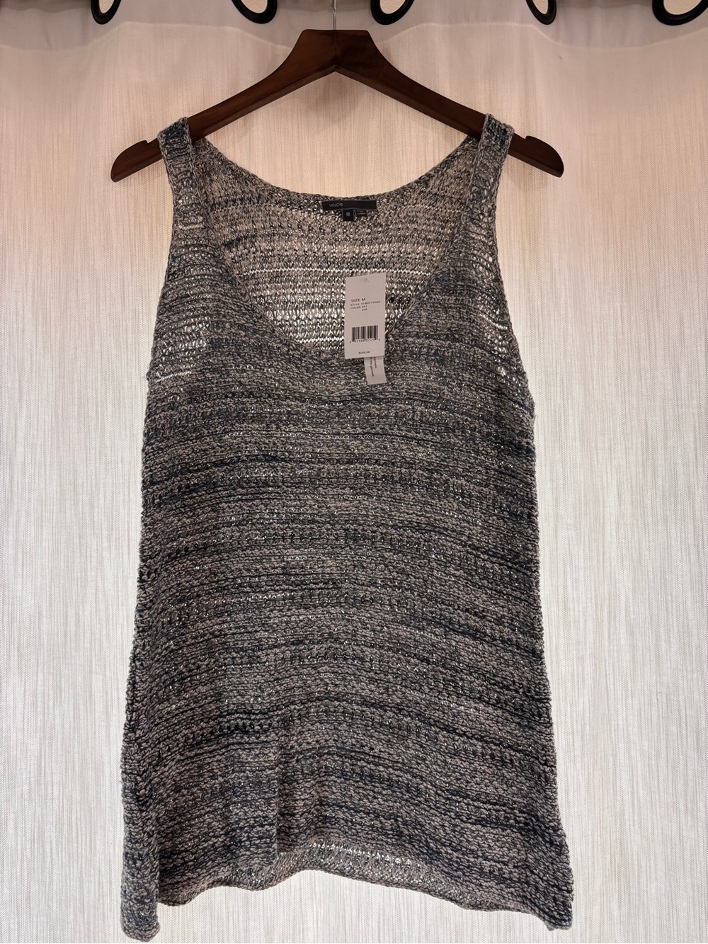 Vince Marled gray/black/white/blue Open-Knit Sleeveless Sweater Tank